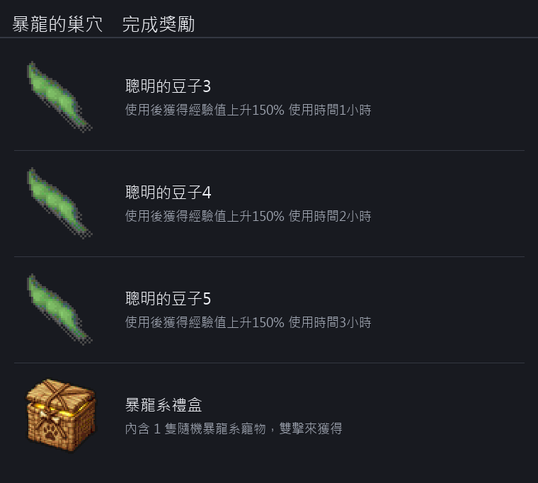 暴龍的巢穴 獎勵